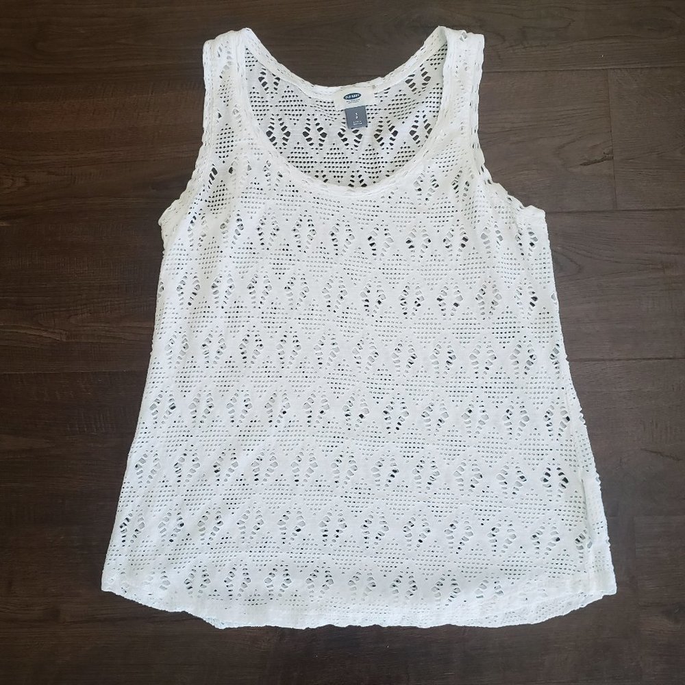 Old Navy Bright White Open Lace Tank Top, Size - S